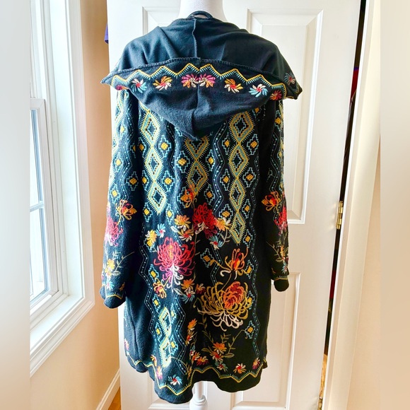 Paparazzi Boho Embroidered Floral Coat Cardigan Hooded Open Front Black Size L - Picture 8 of 12